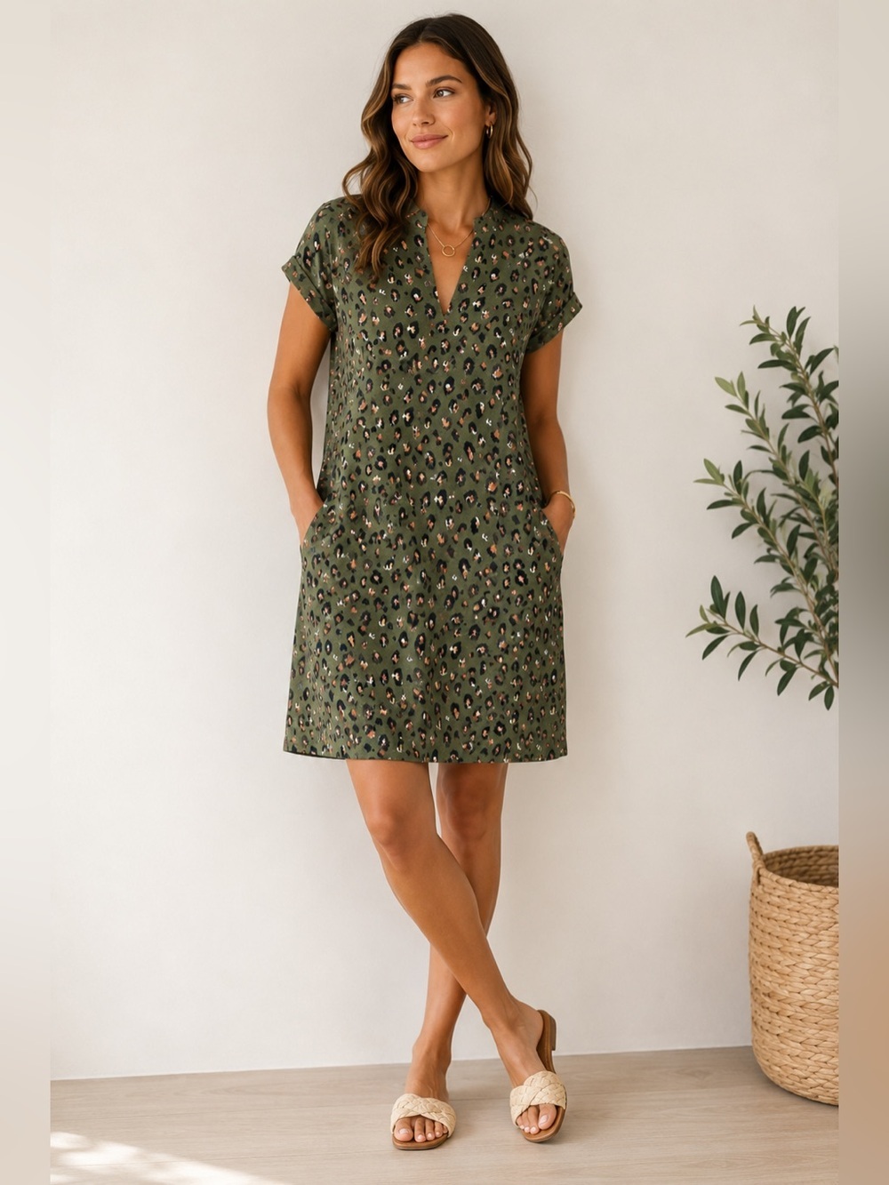 Brooke Wright Nancy Linen Leopard Dress Size Small